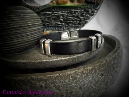 Bracelet homme en cuir noir - fermoir en acier inoxydable